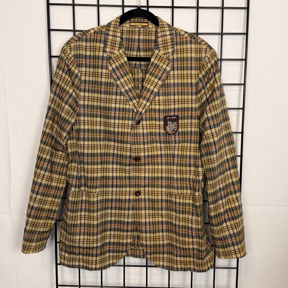 Vintage Rugby Ralph Lauren Sportcoat Jacket Mens Medium Beige Plaid Preppy 90s‎